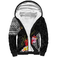 Aloha Hawaii Hibiscus and Plumeria Flowers Sherpa Hoodie Kanaka Maoli Tattoo Polynesian Pattern