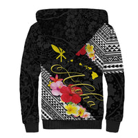 Aloha Hawaii Hibiscus and Plumeria Flowers Sherpa Hoodie Kanaka Maoli Tattoo Polynesian Pattern