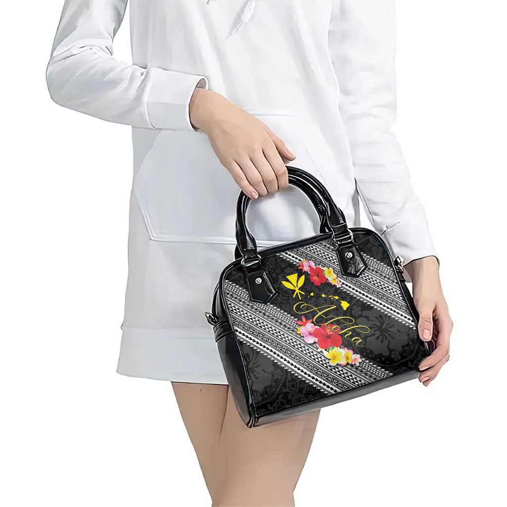 Aloha Hawaii Hibiscus and Plumeria Flowers Shoulder Handbag Kanaka Maoli Tattoo Polynesian Pattern