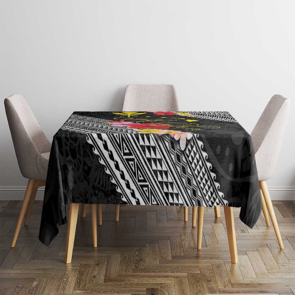 Aloha Hawaii Hibiscus and Plumeria Flowers Tablecloth Kanaka Maoli Tattoo Polynesian Pattern