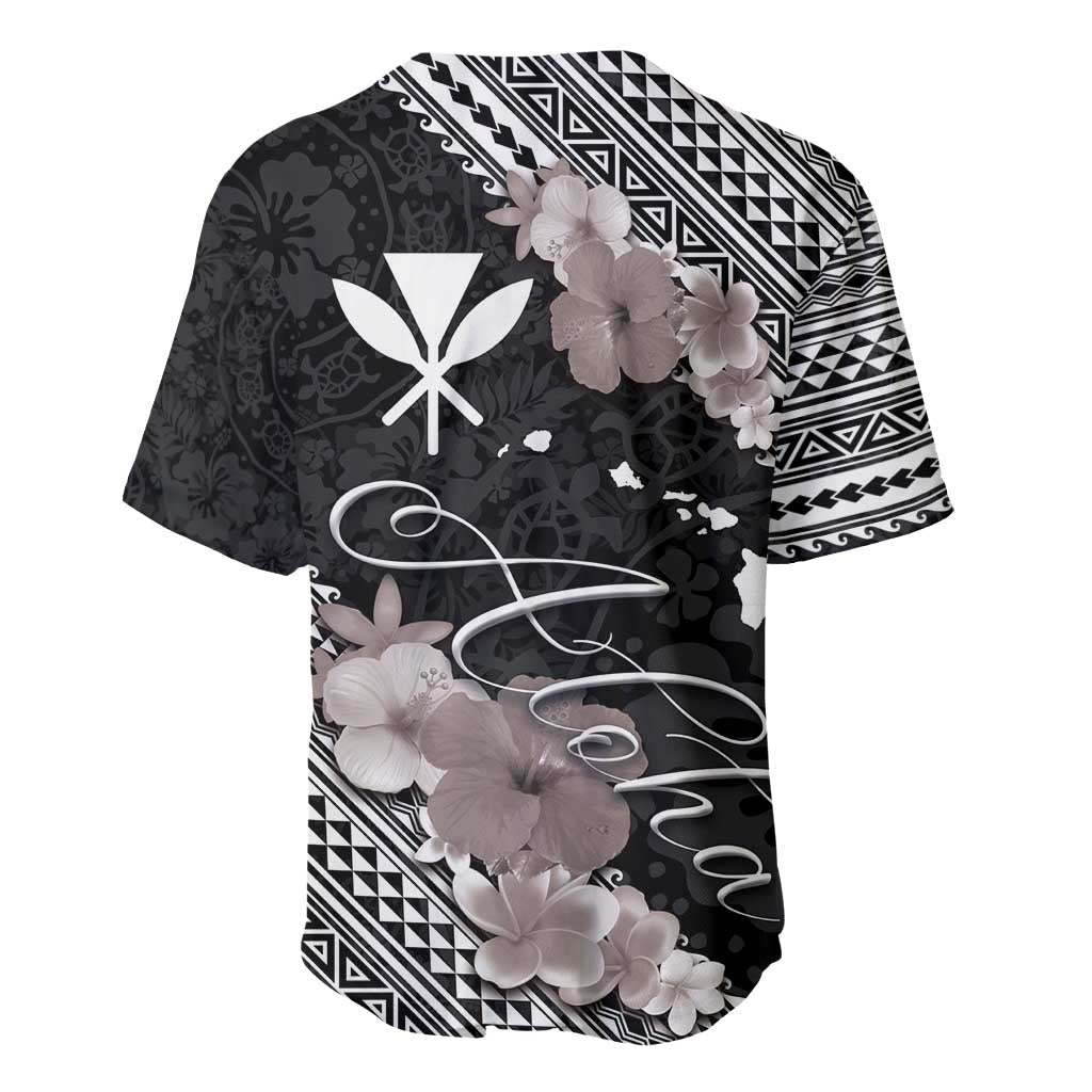 Aloha Hawaii Hibiscus and Plumeria Flowers Baseball Jersey Kanaka Maoli Tattoo Polynesian Pattern Gray Color