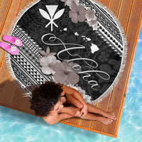 Aloha Hawaii Hibiscus and Plumeria Flowers Beach Blanket Kanaka Maoli Tattoo Polynesian Pattern Gray Color