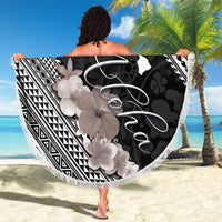 Aloha Hawaii Hibiscus and Plumeria Flowers Beach Blanket Kanaka Maoli Tattoo Polynesian Pattern Gray Color