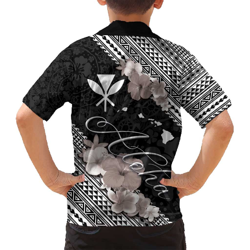 Aloha Hawaii Hibiscus and Plumeria Flowers Family Matching Summer Maxi Dress and Hawaiian Shirt Kanaka Maoli Tattoo Polynesian Pattern Gray Color