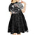 Aloha Hawaii Hibiscus and Plumeria Flowers Kid Short Sleeve Dress Kanaka Maoli Tattoo Polynesian Pattern Gray Color