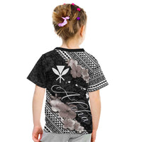 Aloha Hawaii Hibiscus and Plumeria Flowers Kid T Shirt Kanaka Maoli Tattoo Polynesian Pattern Gray Color