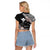Aloha Hawaii Hibiscus and Plumeria Flowers Raglan Cropped T Shirt Kanaka Maoli Tattoo Polynesian Pattern Gray Color