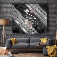 Aloha Hawaii Hibiscus and Plumeria Flowers Tapestry Kanaka Maoli Tattoo Polynesian Pattern Gray Color