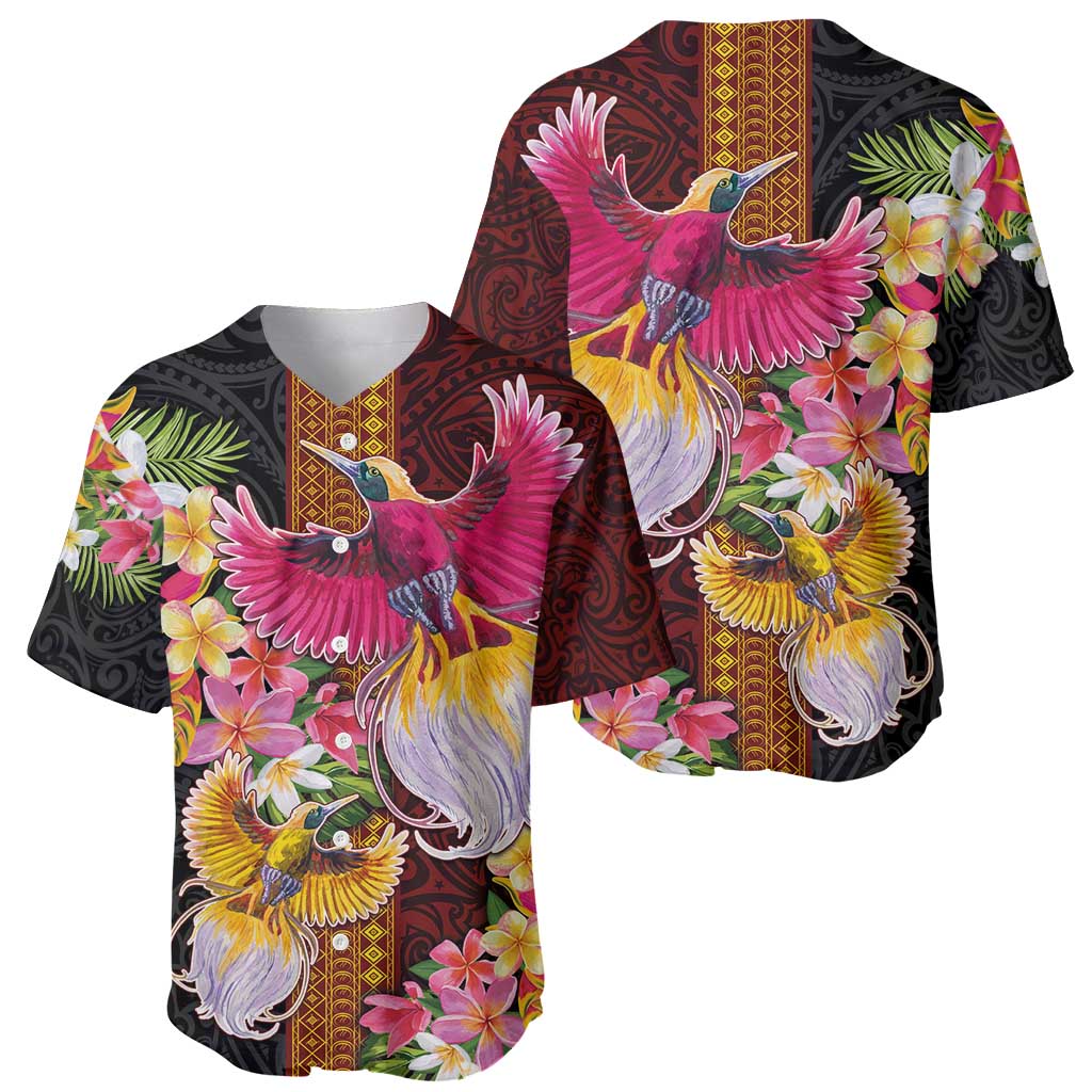 Papua New Guinea Birds and Frangipani Baseball Jersey Melanesian Art Tattoos - Polynesian Pride