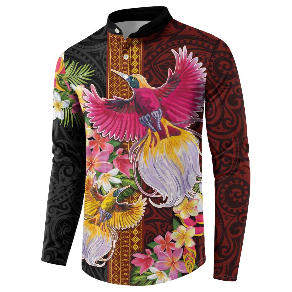 Papua New Guinea Birds and Frangipani Button Sweatshirt Melanesian Art Tattoos - Polynesian Pride