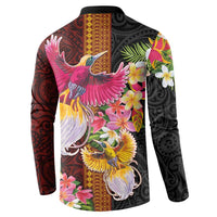 Papua New Guinea Birds and Frangipani Button Sweatshirt Melanesian Art Tattoos - Polynesian Pride