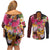 Papua New Guinea Birds and Frangipani Couples Matching Off Shoulder Short Dress and Long Sleeve Button Shirt Melanesian Art Tattoos - Polynesian Pride