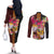 Papua New Guinea Birds and Frangipani Couples Matching Off The Shoulder Long Sleeve Dress and Long Sleeve Button Shirt Melanesian Art Tattoos - Polynesian Pride
