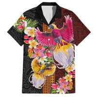 Papua New Guinea Birds and Frangipani Family Matching Off The Shoulder Long Sleeve Dress and Hawaiian Shirt Melanesian Art Tattoos LT03 Dad's Shirt - Short Sleeve Black - Polynesian Pride