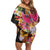 Papua New Guinea Birds and Frangipani Family Matching Off Shoulder Short Dress and Hawaiian Shirt Melanesian Art Tattoos - Polynesian Pride