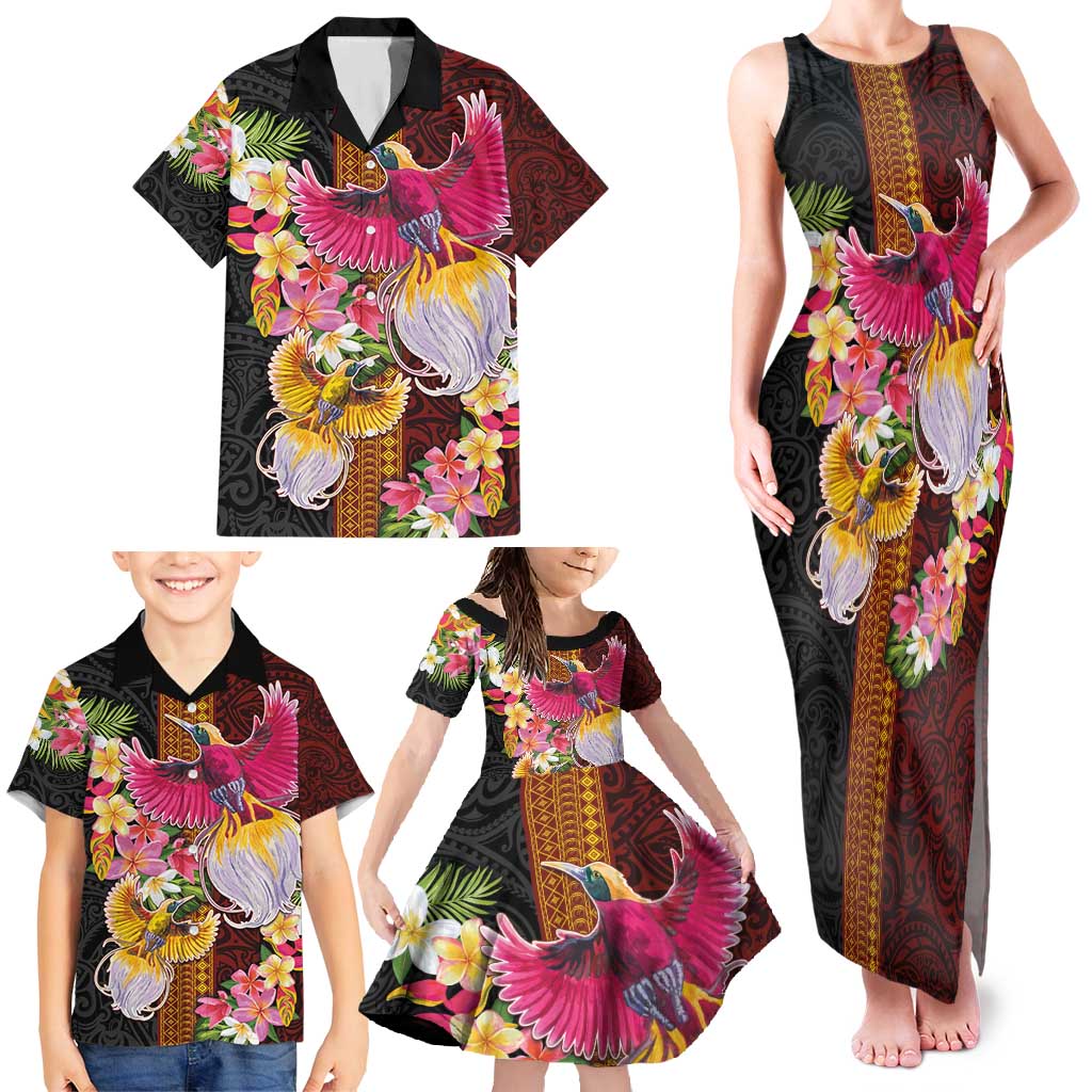 Papua New Guinea Birds and Frangipani Family Matching Tank Maxi Dress and Hawaiian Shirt Melanesian Art Tattoos - Polynesian Pride