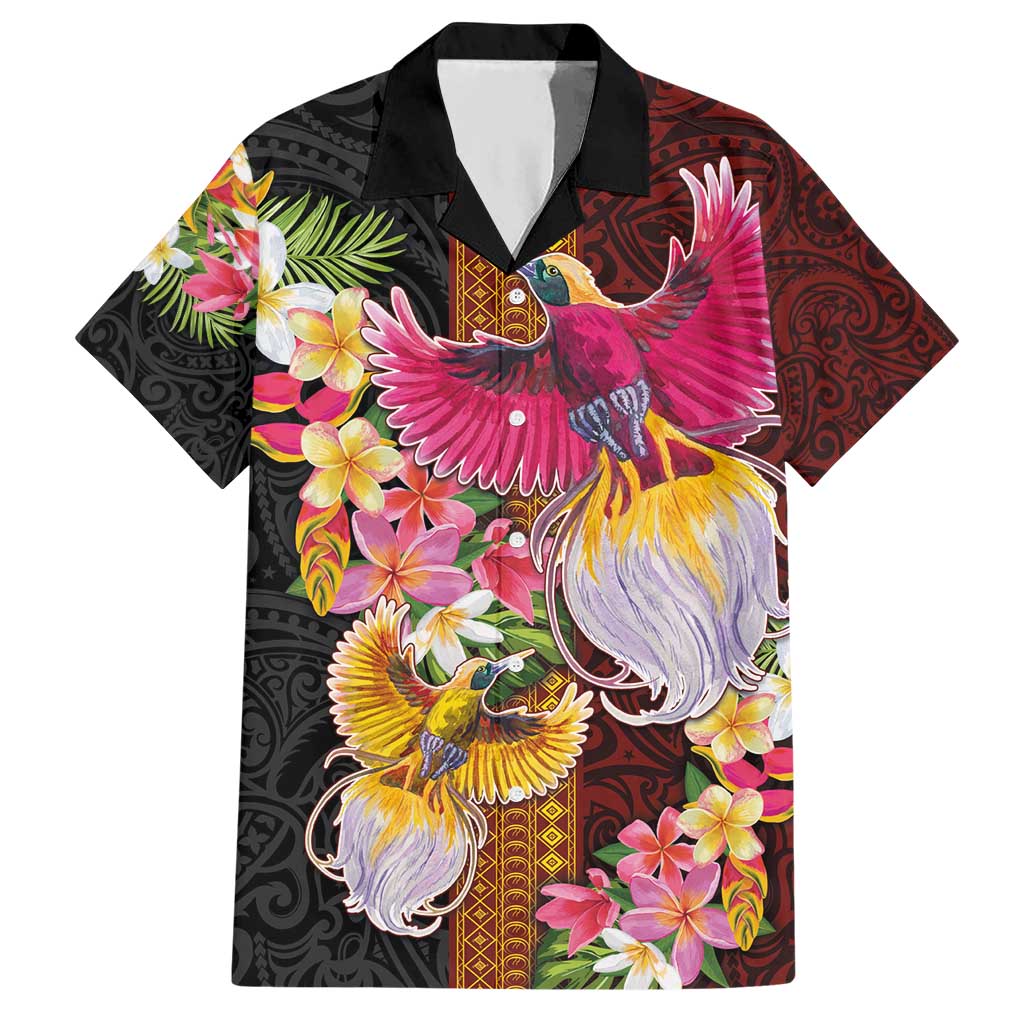 Papua New Guinea Birds and Frangipani Hawaiian Shirt Melanesian Art Tattoos LT03 Black - Polynesian Pride