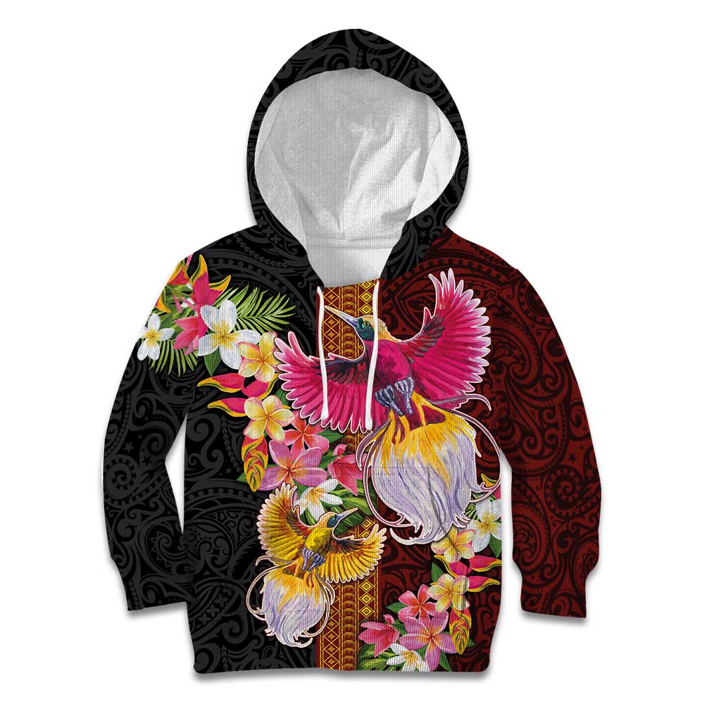 Papua New Guinea Birds and Frangipani Kid Hoodie Melanesian Art Tattoos - Polynesian Pride