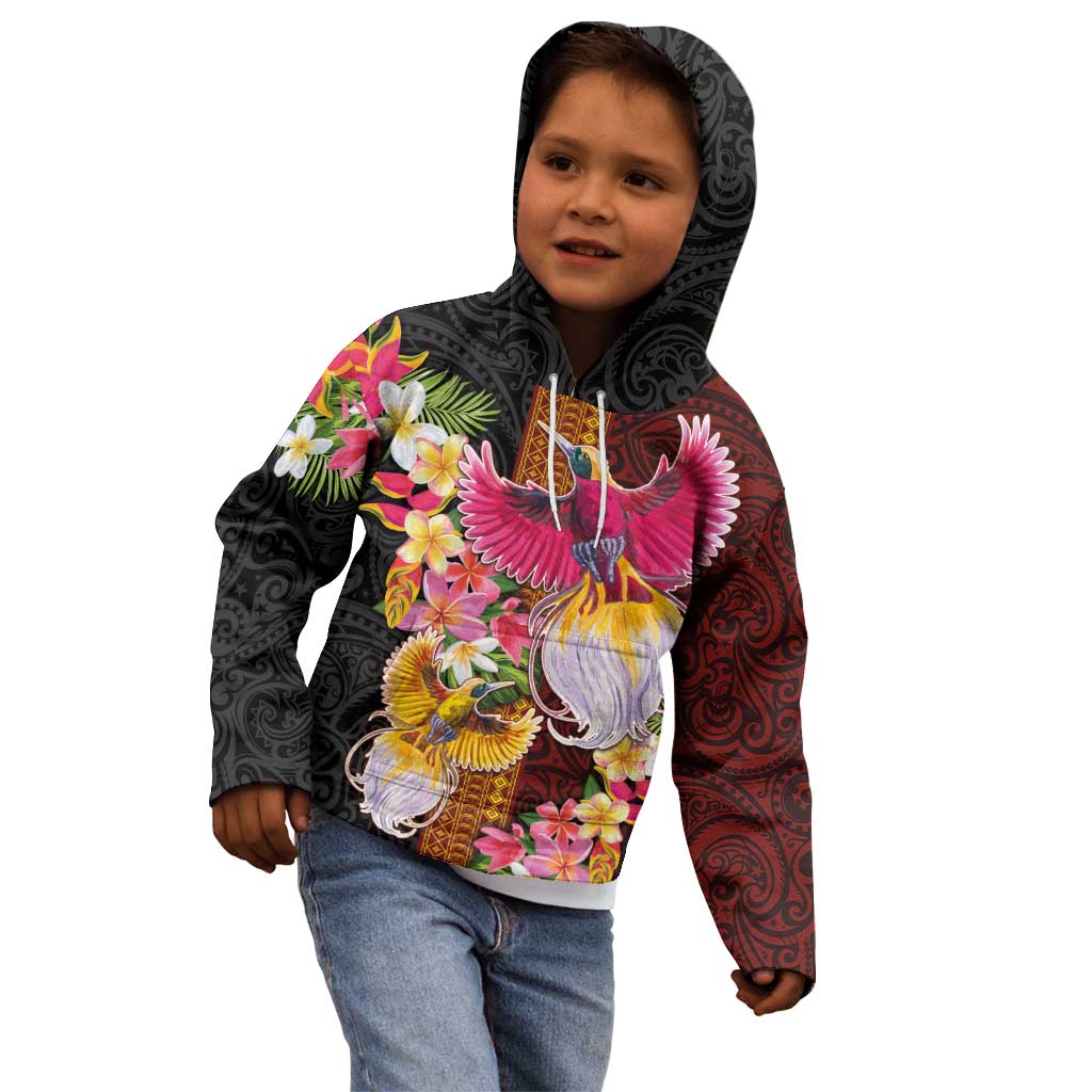 Papua New Guinea Birds and Frangipani Kid Hoodie Melanesian Art Tattoos - Polynesian Pride