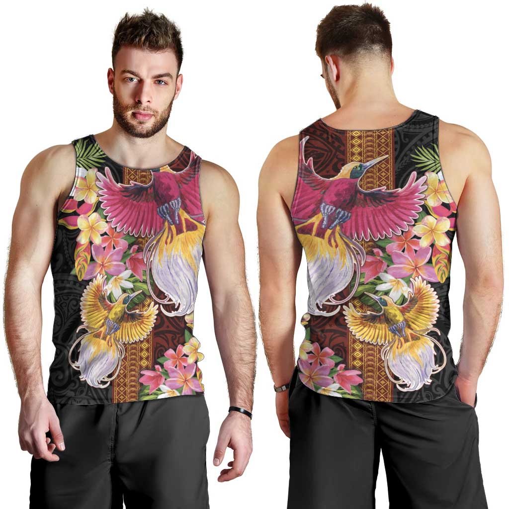 Papua New Guinea Birds and Frangipani Men Tank Top Melanesian Art Tattoos - Polynesian Pride