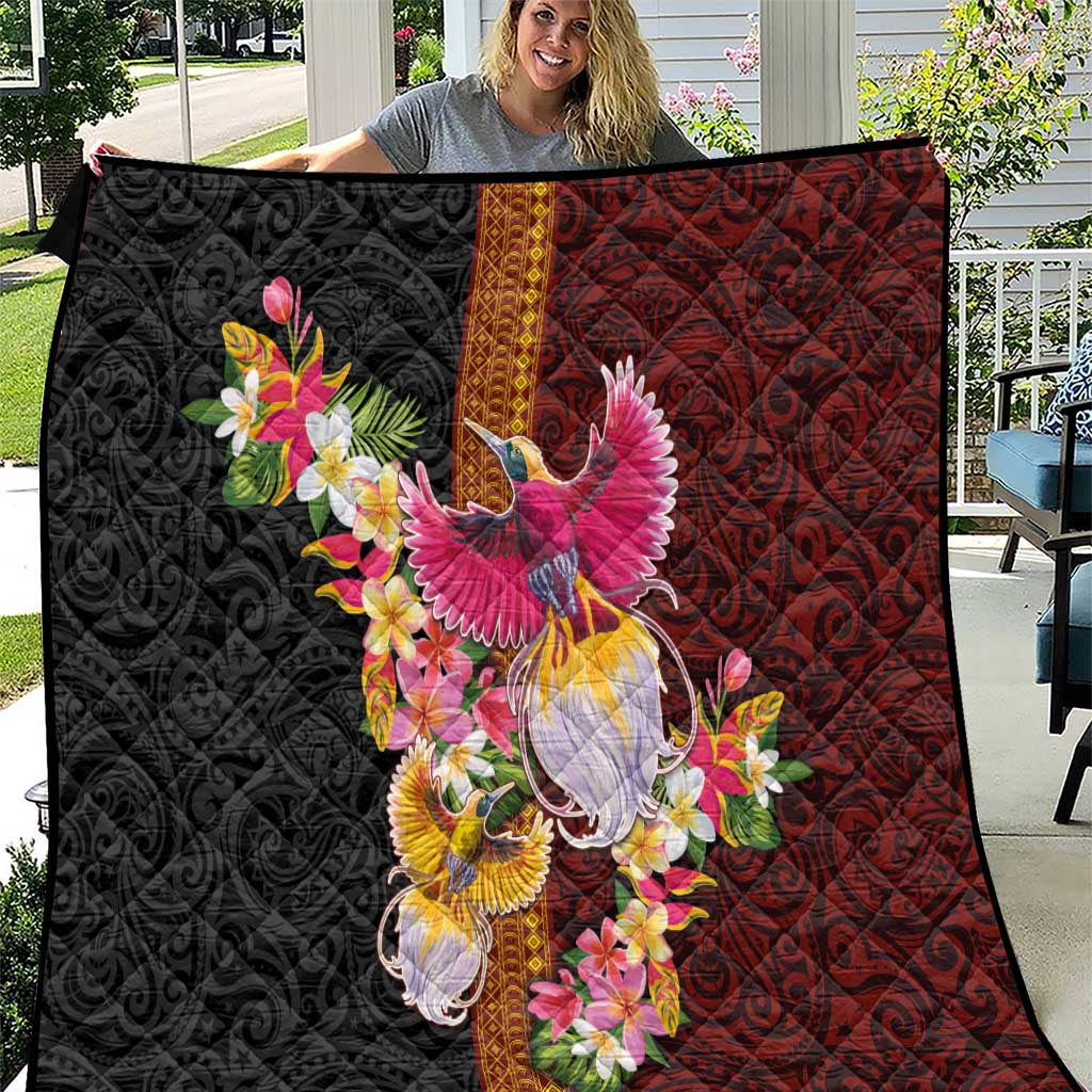 Papua New Guinea Birds and Frangipani Quilt Melanesian Art Tattoos LT03 Black - Polynesian Pride