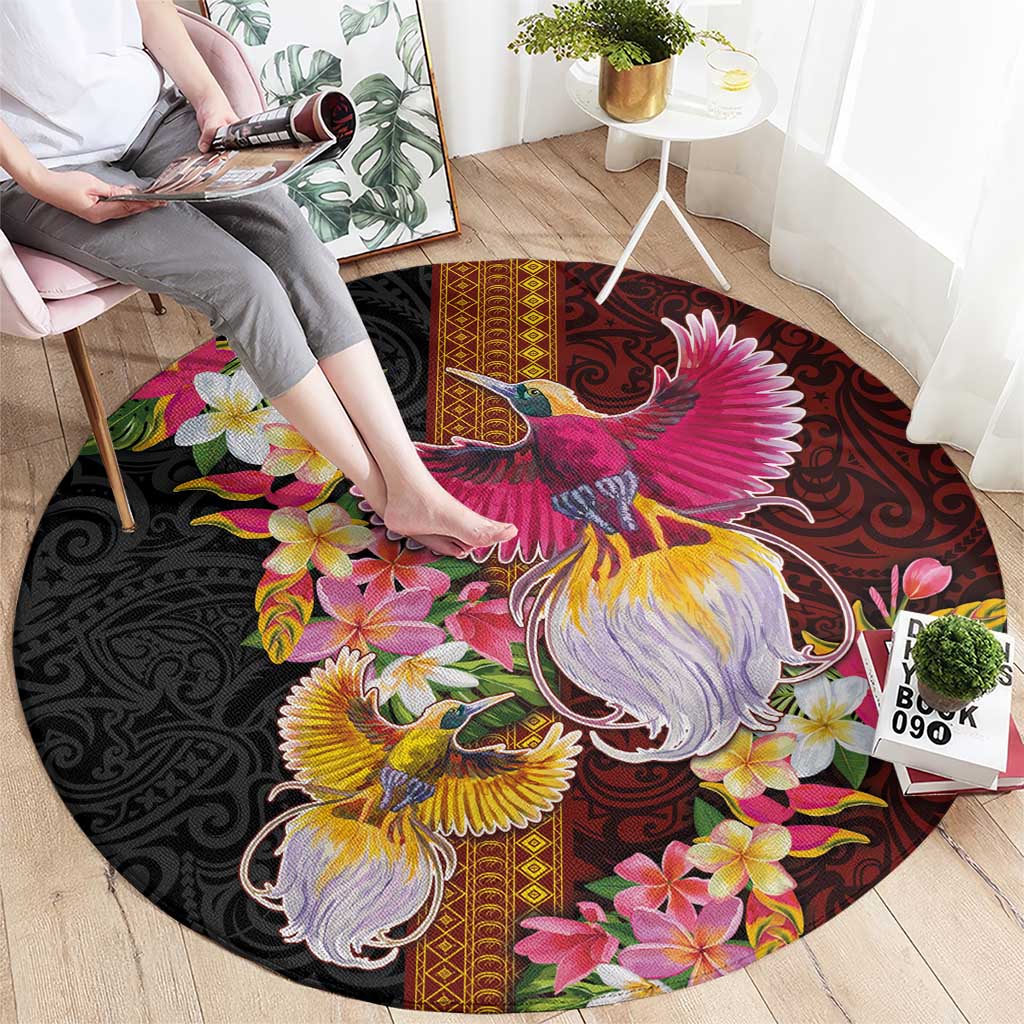 Papua New Guinea Birds and Frangipani Round Carpet Melanesian Art Tattoos - Polynesian Pride