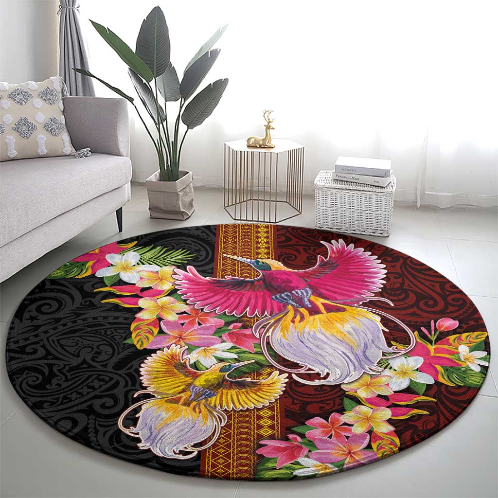 Papua New Guinea Birds and Frangipani Round Carpet Melanesian Art Tattoos - Polynesian Pride