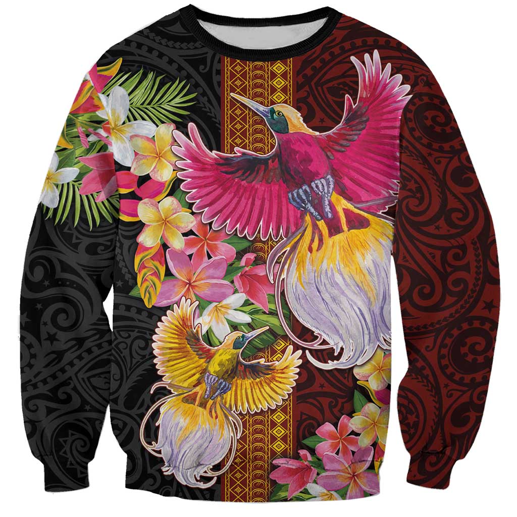 Papua New Guinea Birds and Frangipani Sweatshirt Melanesian Art Tattoos - Polynesian Pride