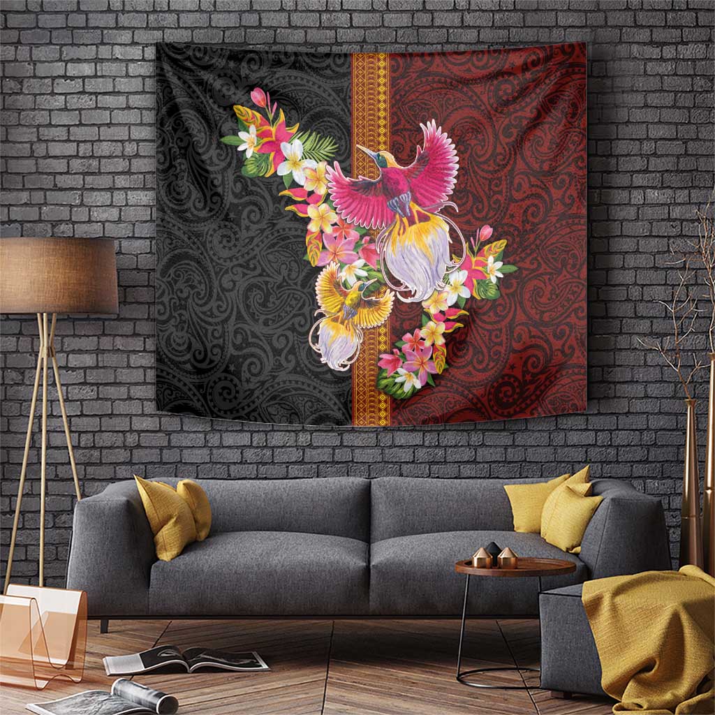 Papua New Guinea Birds and Frangipani Tapestry Melanesian Art Tattoos LT03 Black - Polynesian Pride