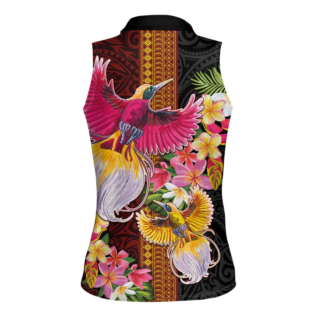 Papua New Guinea Birds and Frangipani Women Sleeveless Polo Shirt Melanesian Art Tattoos - Polynesian Pride