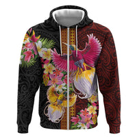Papua New Guinea Birds and Frangipani Zip Hoodie Melanesian Art Tattoos - Polynesian Pride