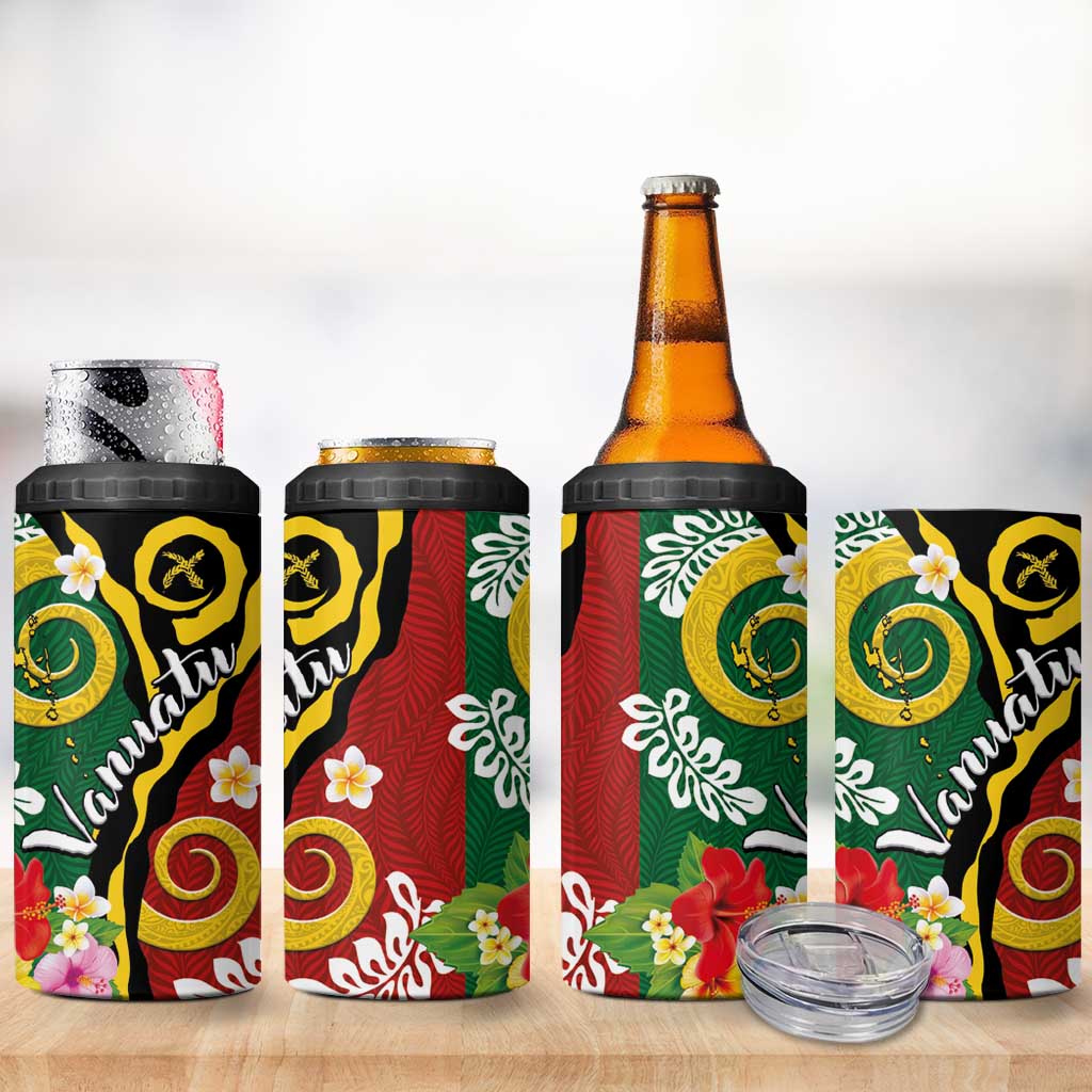 Melanesian Vanuatu Tribal Boar Tusk 4 in 1 Can Cooler Tumbler Tropical Plants and Namele Motifs - Polynesian Pride