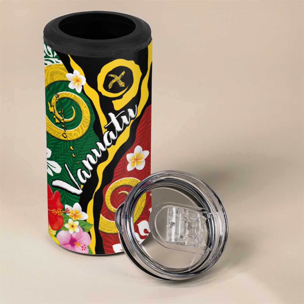 Melanesian Vanuatu Tribal Boar Tusk 4 in 1 Can Cooler Tumbler Tropical Plants and Namele Motifs - Polynesian Pride