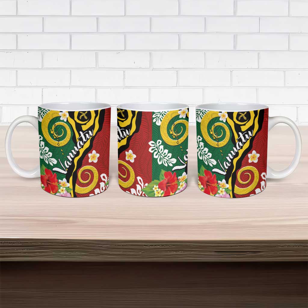 Melanesian Vanuatu Tribal Boar Tusk Ceramic Mug Tropical Plants and Namele Motifs - Polynesian Pride