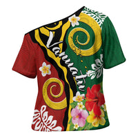 Melanesian Vanuatu Tribal Boar Tusk Cross Shoulder Shirt Tropical Plants and Namele Motifs - Polynesian Pride