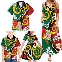 Melanesian Vanuatu Tribal Boar Tusk Family Matching Summer Maxi Dress and Hawaiian Shirt Tropical Plants and Namele Motifs - Polynesian Pride