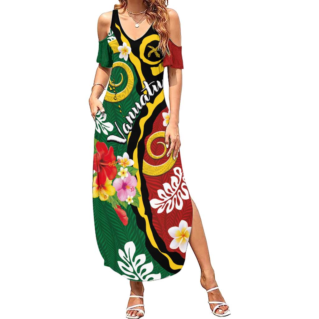 Melanesian Vanuatu Tribal Boar Tusk Family Matching Summer Maxi Dress and Hawaiian Shirt Tropical Plants and Namele Motifs - Polynesian Pride