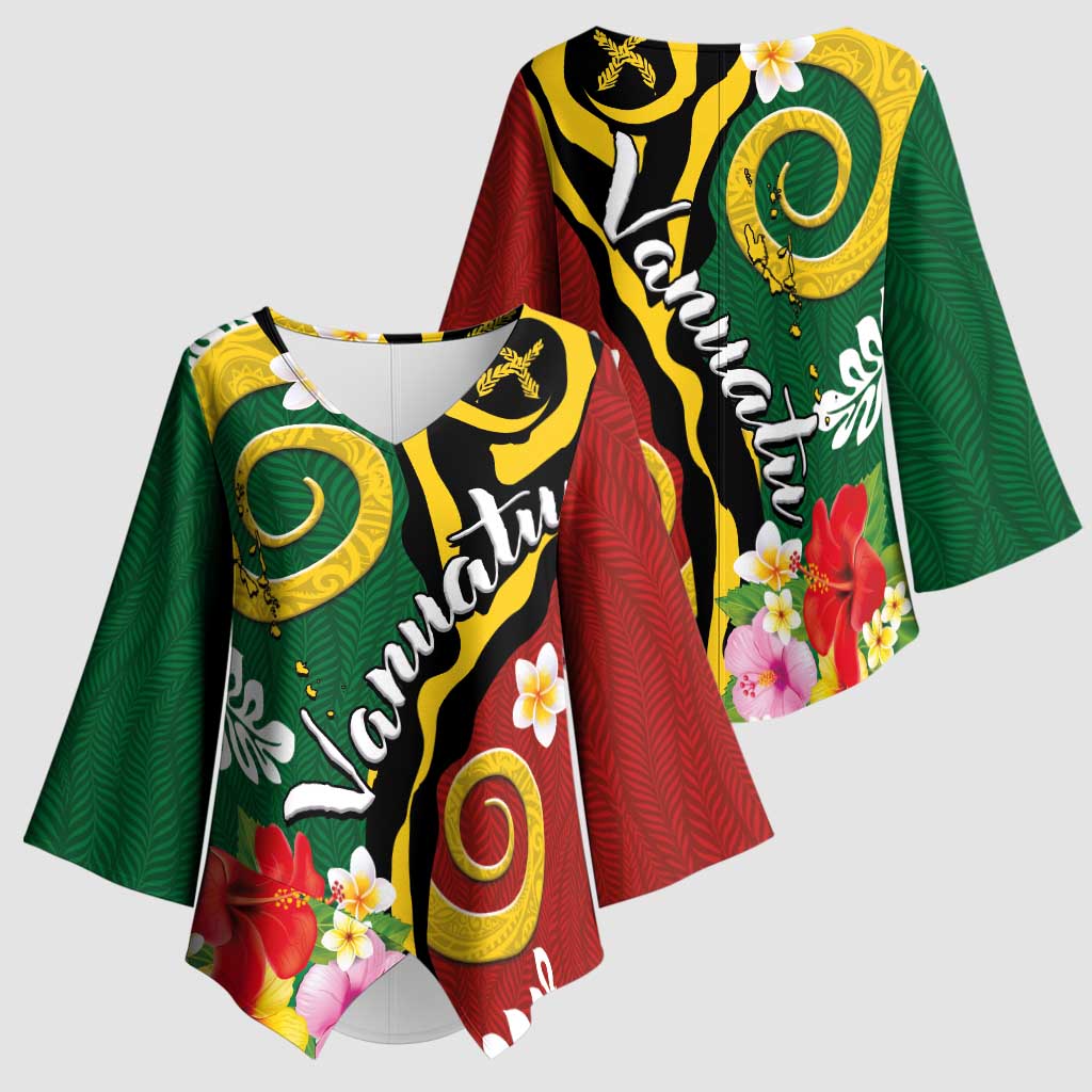 Melanesian Vanuatu Tribal Boar Tusk Kimono Sleeve Blouse Tropical Plants and Namele Motifs - Polynesian Pride