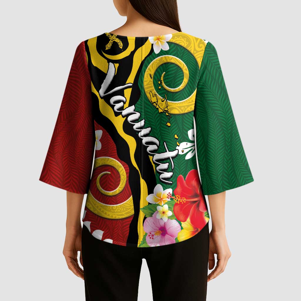 Melanesian Vanuatu Tribal Boar Tusk Kimono Sleeve Blouse Tropical Plants and Namele Motifs - Polynesian Pride