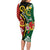 Melanesian Vanuatu Tribal Boar Tusk Long Sleeve Bodycon Dress Tropical Plants and Namele Motifs - Polynesian Pride