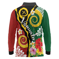 Melanesian Vanuatu Tribal Boar Tusk Long Sleeve Polo Shirt Tropical Plants and Namele Motifs - Polynesian Pride