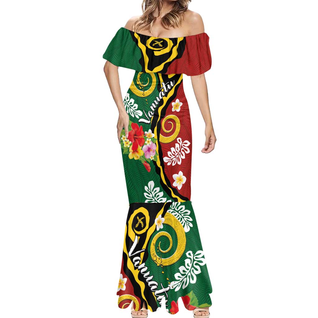 Melanesian Vanuatu Tribal Boar Tusk Mermaid Dress Tropical Plants and Namele Motifs - Polynesian Pride