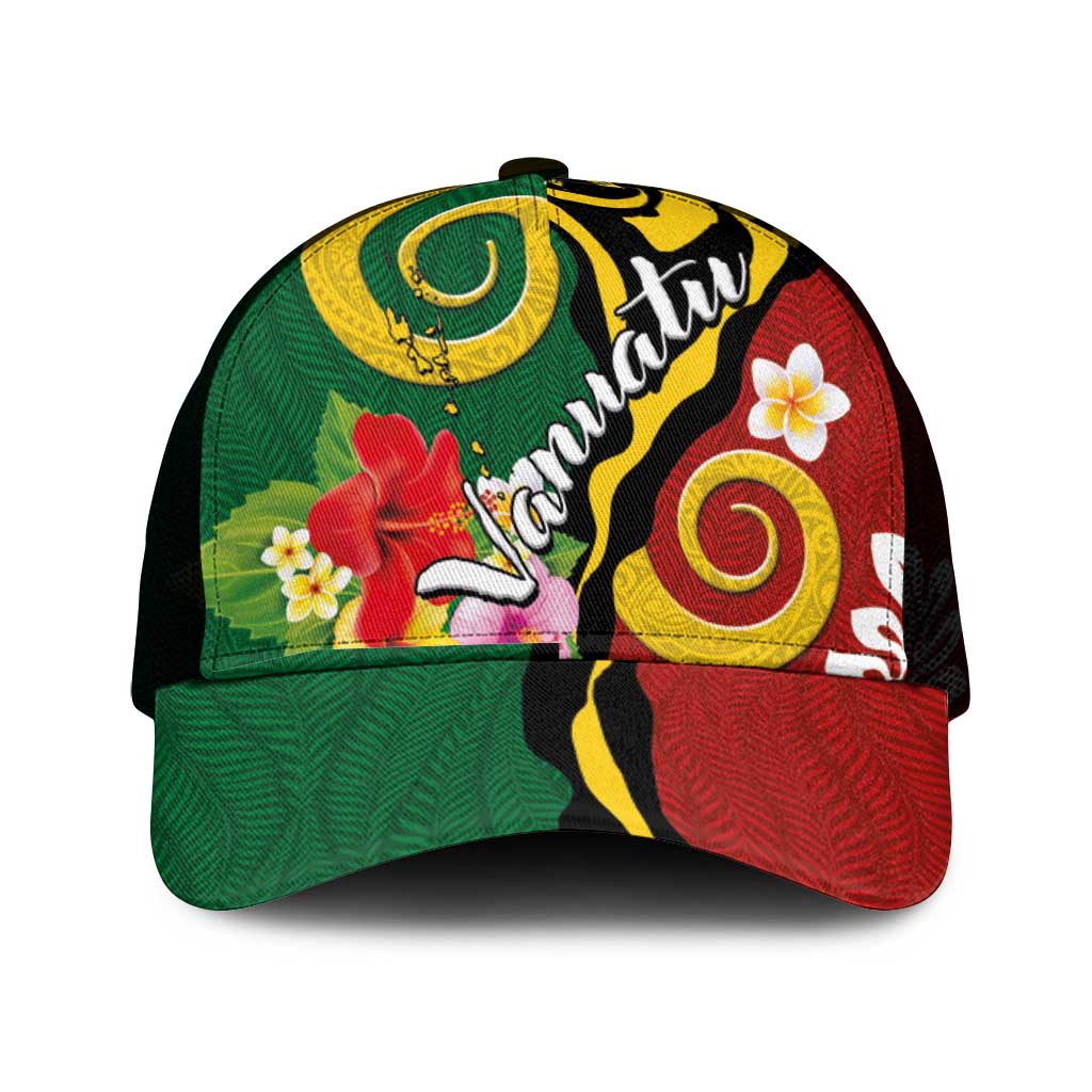 Melanesian Vanuatu Tribal Boar Tusk Mesh Trucker Cap Tropical Plants and Namele Motifs - Polynesian Pride