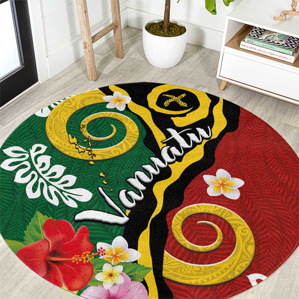 Melanesian Vanuatu Tribal Boar Tusk Round Carpet Tropical Plants and Namele Motifs - Polynesian Pride