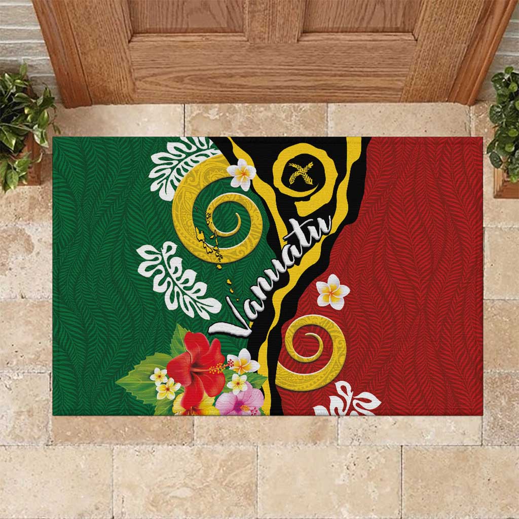 Melanesian Vanuatu Tribal Boar Tusk Rubber Doormat Tropical Plants and Namele Motifs - Polynesian Pride