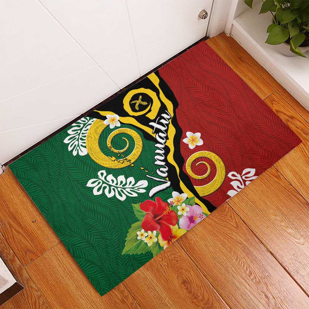 Melanesian Vanuatu Tribal Boar Tusk Rubber Doormat Tropical Plants and Namele Motifs - Polynesian Pride