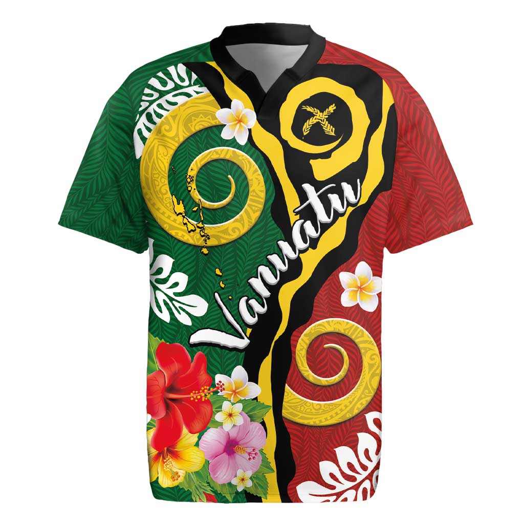 Melanesian Vanuatu Tribal Boar Tusk Rugby Jersey Tropical Plants and Namele Motifs - Polynesian Pride