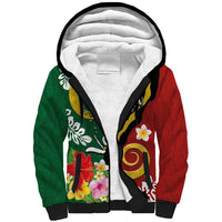 Melanesian Vanuatu Tribal Boar Tusk Sherpa Hoodie Tropical Plants and Namele Motifs - Polynesian Pride