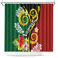Melanesian Vanuatu Tribal Boar Tusk Shower Curtain Tropical Plants and Namele Motifs - Polynesian Pride