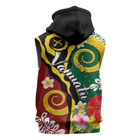 Melanesian Vanuatu Tribal Boar Tusk Sleeveless Hoodie Tropical Plants and Namele Motifs - Polynesian Pride
